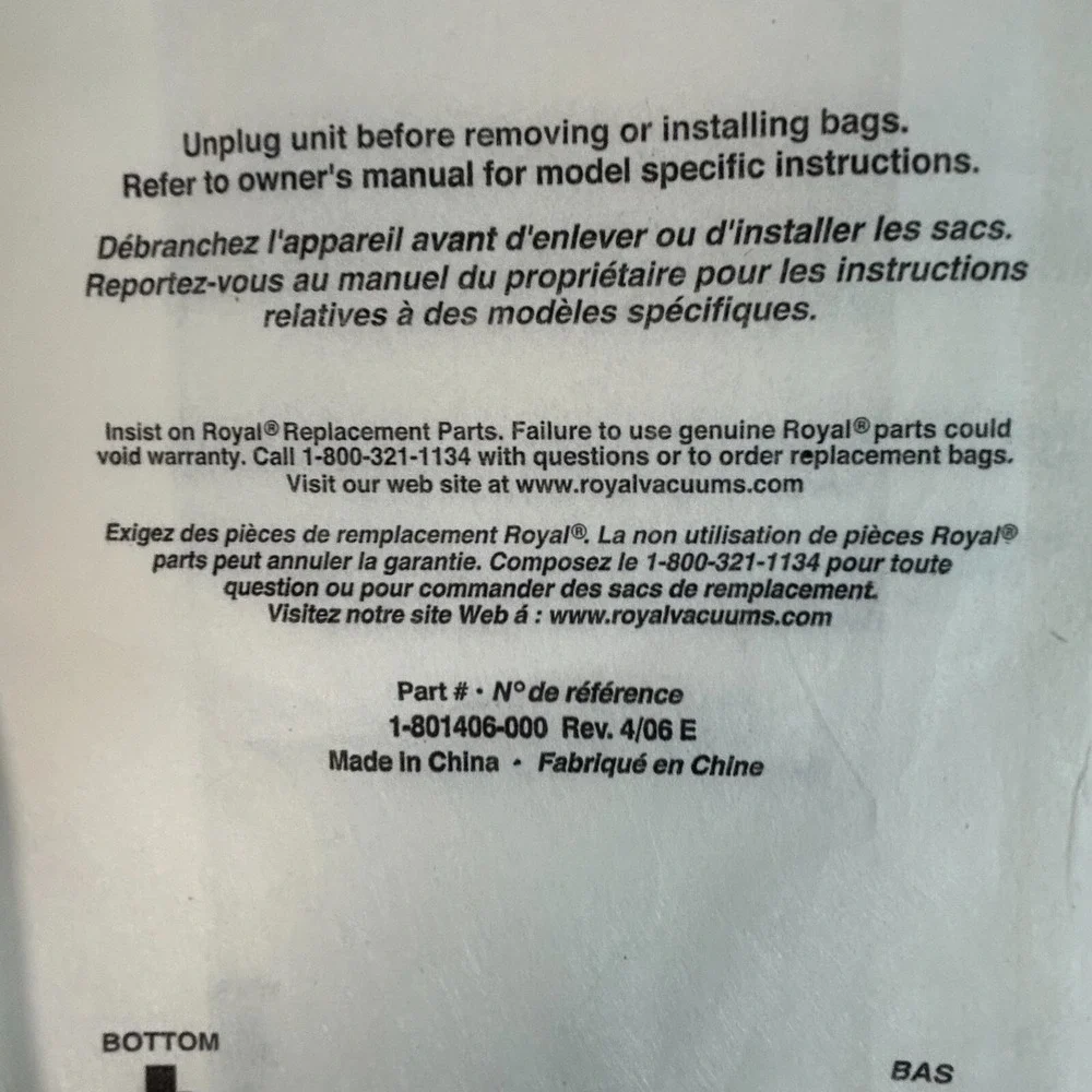 New Royal Type B Vacuum‎ Bags #2066247001, Set of 2 Bags